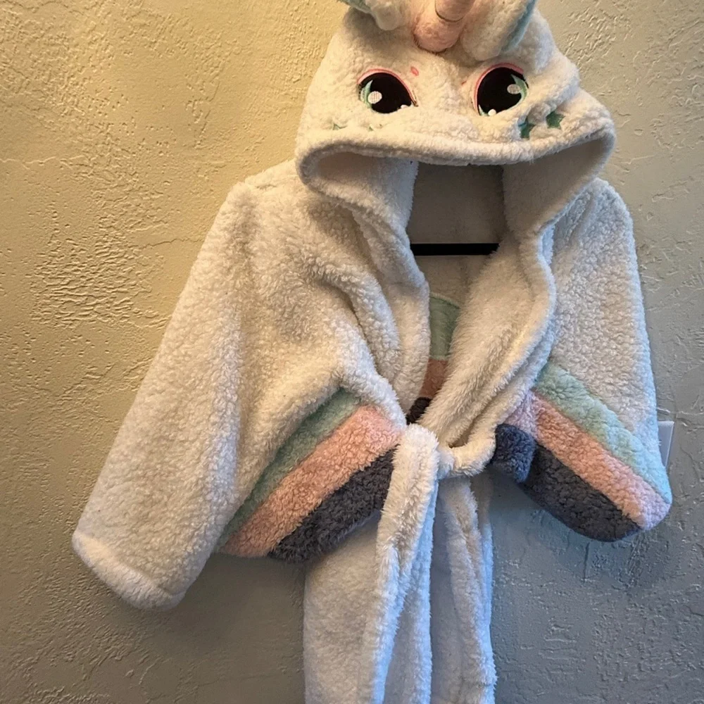 Unicorn Kids Robe - White with Pastel Accents 4/5t